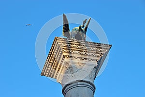 Column of San Marco, as a lion, seen from behind. Venice, Italy.