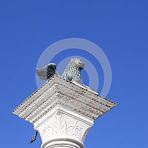 Column of San Marco in St Mark`s Square Piazza San Marco , Ven