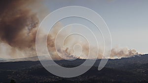 Column of smoke from a huge forest fire causes an eclipse of the sun