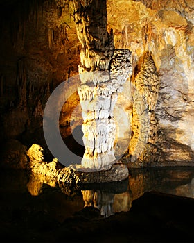 A Column and Stalagmite in Carlsbad Caverns