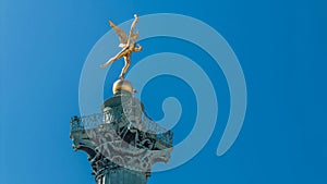 The column and statue at the Place de la Bastille timelapse in Paris.