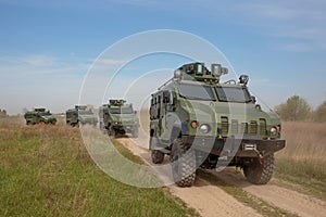 A column of vehicles at the demonstration