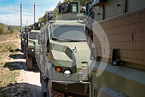 A column of vehicles at the demonstration