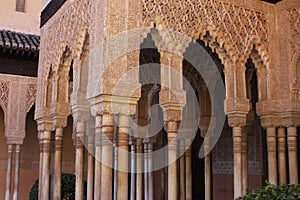 Columnas en el Patio de los leones de la Alhambra.