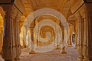 Columned hall of a Amber fort. photo