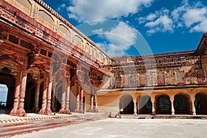 Columned hall of Amber fort. Jaipur, Rajasthan, India