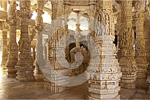 Columned hall of a Jain Temple in Ranakpur,India