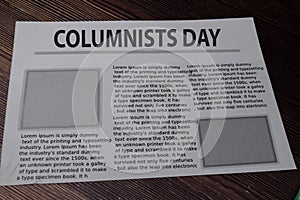 Columnists Day text in headline isolated on white background. Newspaper concept