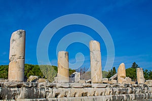 Columns in ancient antique city of Efes, Ephesus ruins