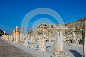 Columns in ancient antique city of Efes, Ephesus ruins