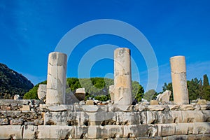 Columns in ancient antique city of Efes, Ephesus ruins