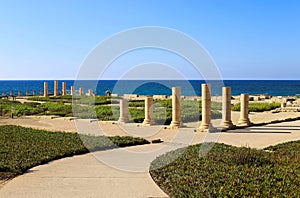 Columns of the ancient Roman Villa in Caesarea, Israel