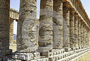 Columns of the ancient ruins of the greek temple of Segesta in Sicily
