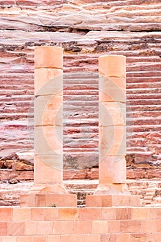 Columns at ancient theatre in Petra Red Rose City, Jordan. photo