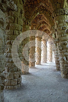 Columns and arches at park Guell, Barcelona, Spain