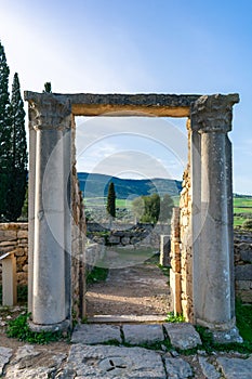 Columns and Archway at the Roman Ruins of Volubilis in Morocco