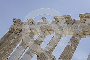 Columns on the Athenian Acropolis, in Athens, Greece.