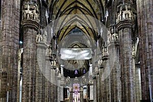 Columns of the beautiful Duomo di Milano in Milan, Italy