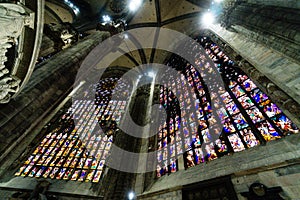 Columns of the beautiful Duomo di Milano in Milan, Italy