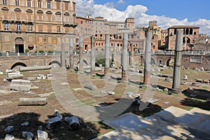 Columns and buildings of Trajan Forum in Rome, Italy