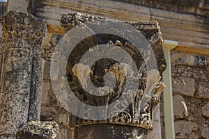 Columns and capital in Capernaum ruins