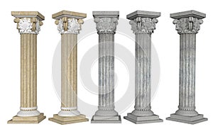 Columns with Capital from different angles on white background