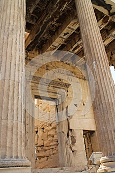 Columns and ceiling of Erechtheum Temple, Acropolis, Athens