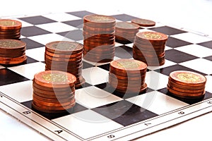 Columns of coins on the chessboard