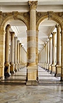 Columns of the colonades in the center of Karlovy Vary, Czech Republic