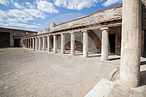 Columns in courtyard of a RomanVilla in pompeii