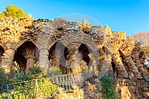 Columns designed by Antoni Gaudi in park Guell in Barcelona, Spain