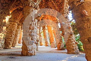 Columns designed by Antoni Gaudi in park Guell in Barcelona, Spain