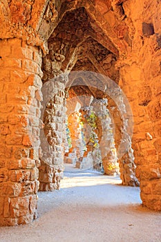 Columns designed by Antoni Gaudi in park Guell in Barcelona, Spain