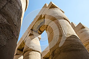 Columns with drawings in the Karnak Temple in Luxor