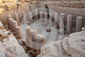 Columns of an excavated temple near Kerma in Sudan, Africa photo
