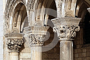 Columns and exterior of the Duke`s Palace Knezev dvor in Dubrovnik