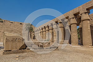 Columns of the Great Court in the Amun Temple enclosure in Karnak, Egy