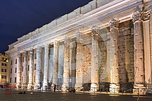 Columns of Hadrian Temple at Piazza Di Pietra in Rome, Italy