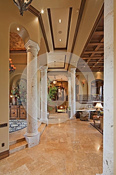 Columns in hallway of luxury villa