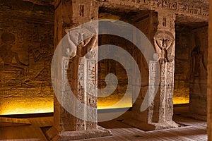 Columns inside the temple of Nefertari in Abu Simbel