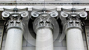 Columns with ionic, doric or Corinthian capitals, rising above the architectural ensemble and giv