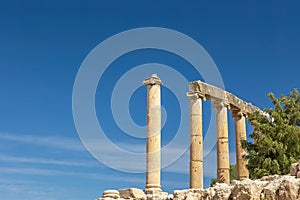 Columns at Jerash archaeological site in Jerash. Jordan