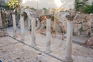 Columns in Jerusalem at the site of the Cardo, an ancient Roman road and marketplace