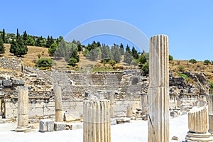 Columns and Odeon amphitheater in ancient city Ephesus in Selcuk, Izmir, Turkey