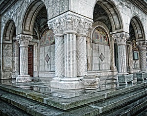 Columns of old antique orthodox romanian church