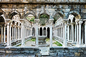 Columns of old monastery in Genoa