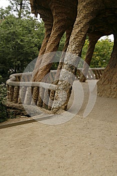 Columns in the Park Guell. Barcelona, Spain