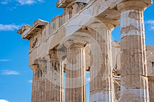 Columns of the Parthenon in the Acropolis of Athens in Greece