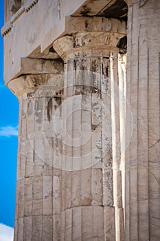 Columns of the Parthenon in the Acropolis of Athens in Greece