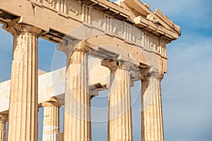 Columns of Parthenon temple on the Acropolis in Athens, Greece. Popular travel destination